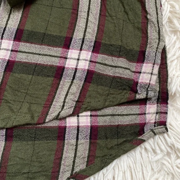 🎉HP🎉 Blue Pepper Day to Day Button Down Plaid Shirt 💗 Olive Cranberry White - Picture 12 of 14